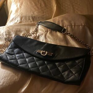 DKNYC Black Quilted Clutch with Chain Strap